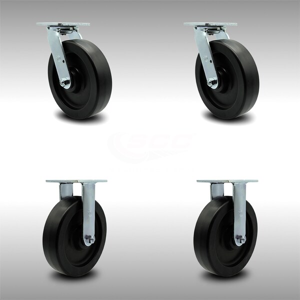 8 Inch SS Polyolefin Caster Set with Ball Bearings 2 Swivel 2 Rigid SCC